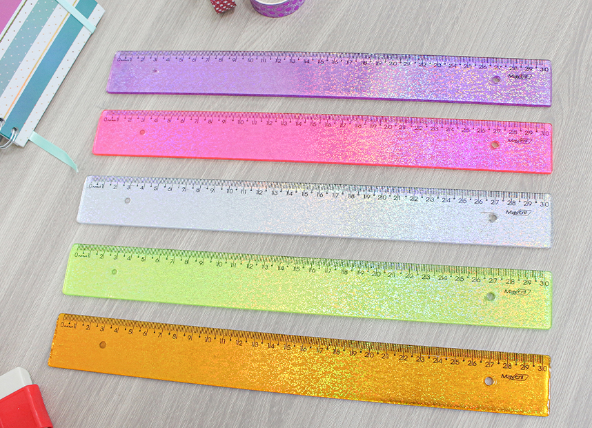 REGLA DE 30 CM NEW LINE HOLOGRAPHIC GLITTER AMARILLO