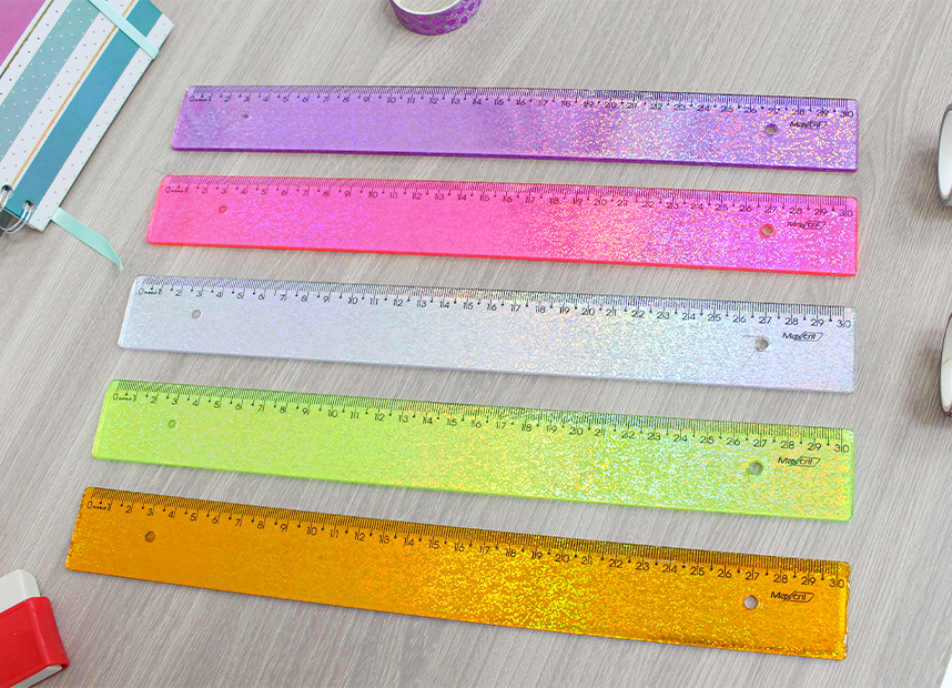 REGLA DE 30 CM NEW LINE HOLOGRAPHIC GLITTER NARANJA